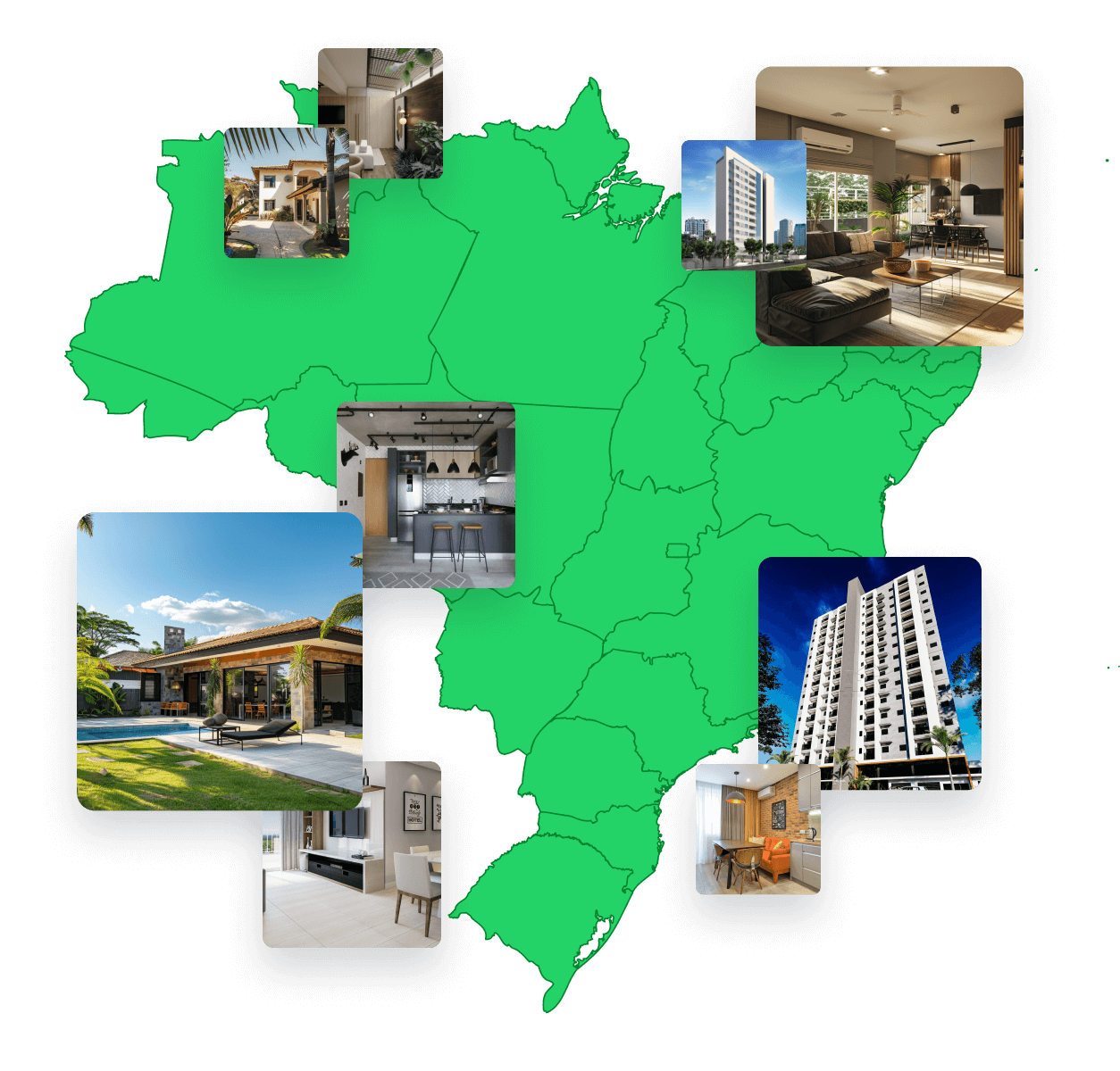 Mapa de Brasil com fotos de imóvel