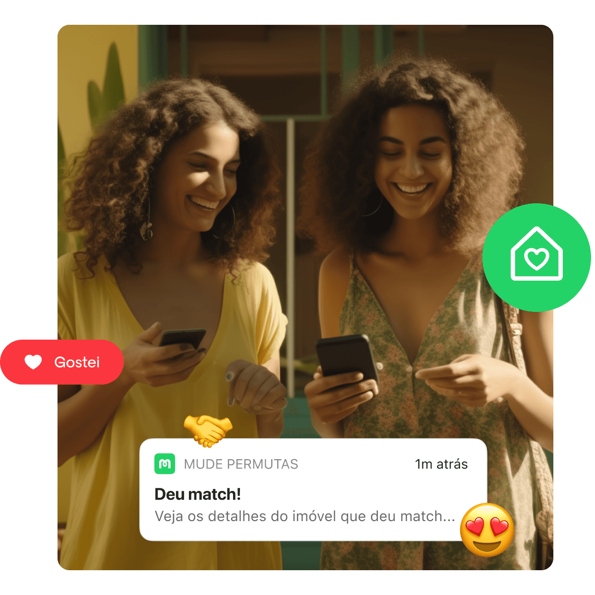 Duas mulheres felizes que deu match no app da Mude